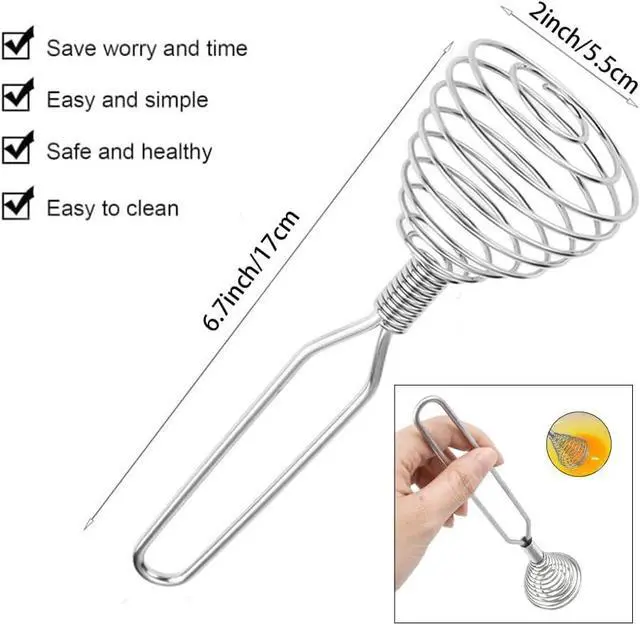 Alt view image 2 of 7 - Stainless Steel Spring Coil Whisk 1 Pack, Wire Whip Egg Beater, Kitchen Cookware Hand Mixer For Cooking, Mixing, Blending, Beating, Stirring, 6.7 Inch