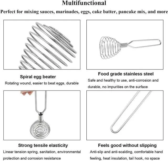 Alt view image 4 of 7 - Stainless Steel Spring Coil Whisk 1 Pack, Wire Whip Egg Beater, Kitchen Cookware Hand Mixer For Cooking, Mixing, Blending, Beating, Stirring, 6.7 Inch