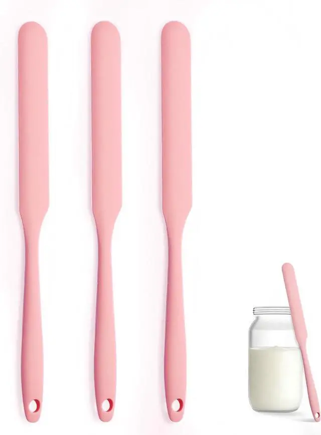Main image of Silicone Jar Spatula Set of 3, Long Handle Skinny Spatula and Spurtle for Sourdough Starter, Flexible Jar Scraper for Peanut Butter, Jam, Icing, Cream with No Batter Left Behind (3)