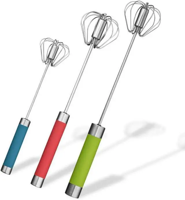 Main image of Stainless Steel Semi-automatic Egg Whisk - 3PCS Hand Push Rotary Whisk Blender (3 Colors)