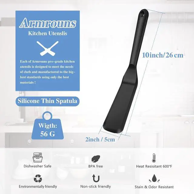 Alt view image 4 of 4 - Mini Brownie Serving Spatula - Omelet Pancake Spatula Turner. Heat Resistant Silicone Thin Spatula, Long Scraper Spatulas for Cooking, Pancake, Pizza.
