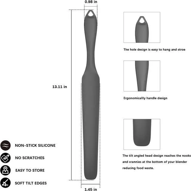 Alt view image 4 of 7 - Silicone Blender Spatula, Slim Blade Scraper Accessory