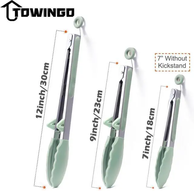 Alt view image 5 of 6 - Kitchen Tongs for Cooking with Silicone Tips, 3 Size Serving Tongs, Green