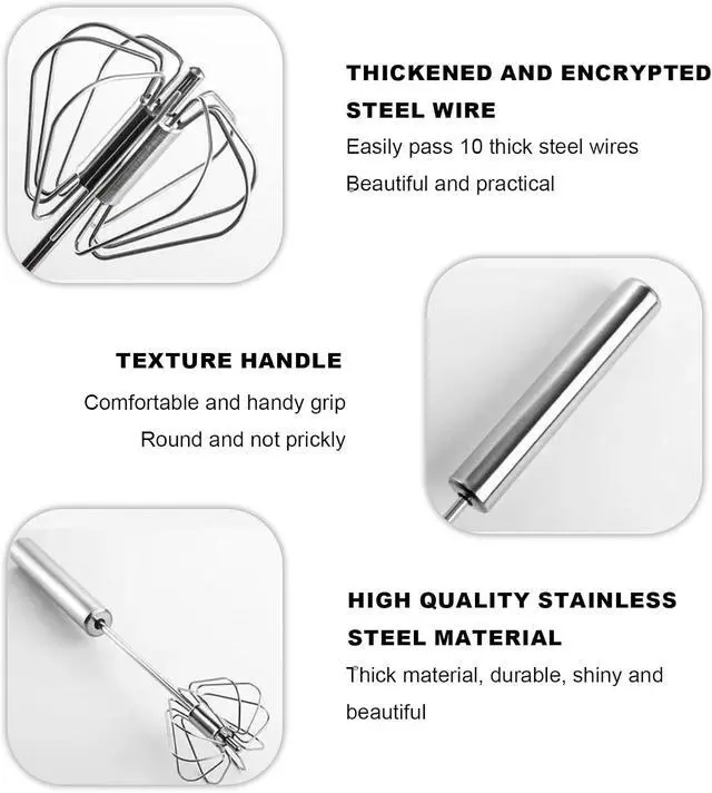 Alt view image 6 of 7 - 2PCS Semi Automatic Whisk Stainless Steel Semi-Automatic Egg Whisk for Home
