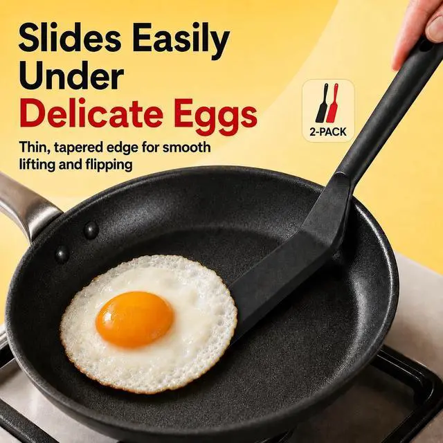 Alt view image 2 of 7 - Eggssentials Pack of 2, Egg Spatula - Non-Stick, High Heat Resistant Kitchen Tools for Panckes, Eggs, Baking, Cooking, and Mixing - Red & Black