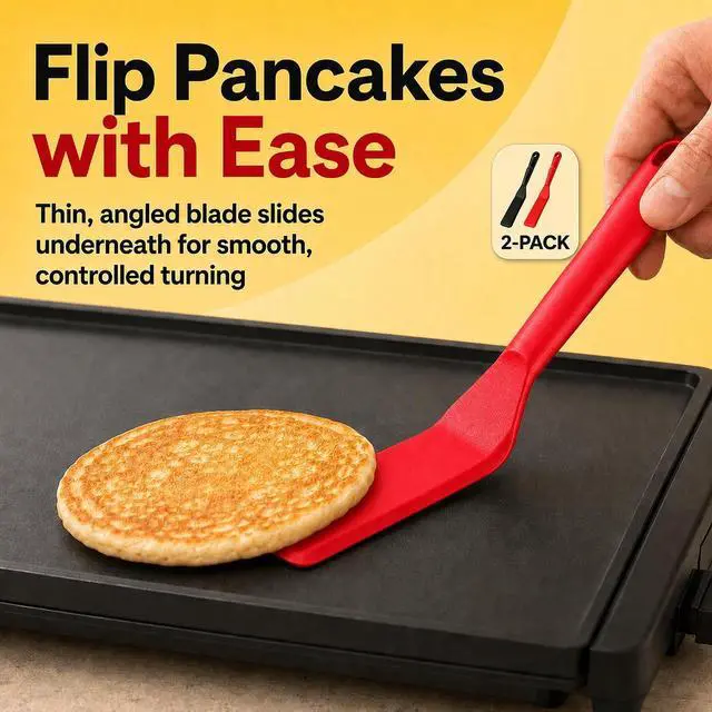 Alt view image 4 of 7 - Eggssentials Pack of 2, Egg Spatula - Non-Stick, High Heat Resistant Kitchen Tools for Panckes, Eggs, Baking, Cooking, and Mixing - Red & Black
