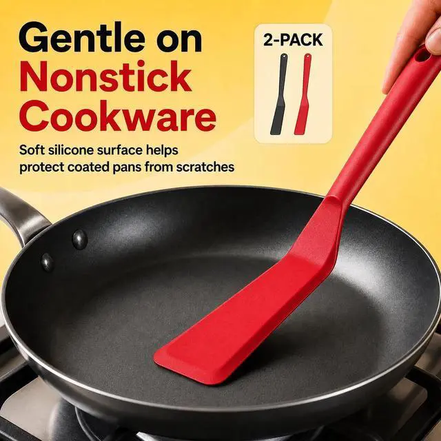Alt view image 6 of 7 - Eggssentials Pack of 2, Egg Spatula - Non-Stick, High Heat Resistant Kitchen Tools for Panckes, Eggs, Baking, Cooking, and Mixing - Red & Black