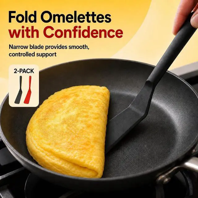 Alt view image 5 of 7 - Eggssentials Pack of 2, Egg Spatula - Non-Stick, High Heat Resistant Kitchen Tools for Panckes, Eggs, Baking, Cooking, and Mixing - Red & Black