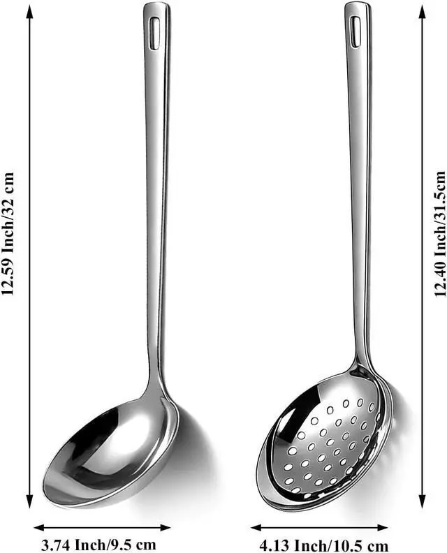 Alt view image 2 of 7 - Berglander Slotted Spoons and Kitchen Ladle Spoon Set 2 Pcs, Stainless Steel Kitchen Spider Strainer Skimmer Soup Ladle for Straining Pasta/Cooking/Frying, Serving Soup/Gravy, Metal Kitchen Utensils
