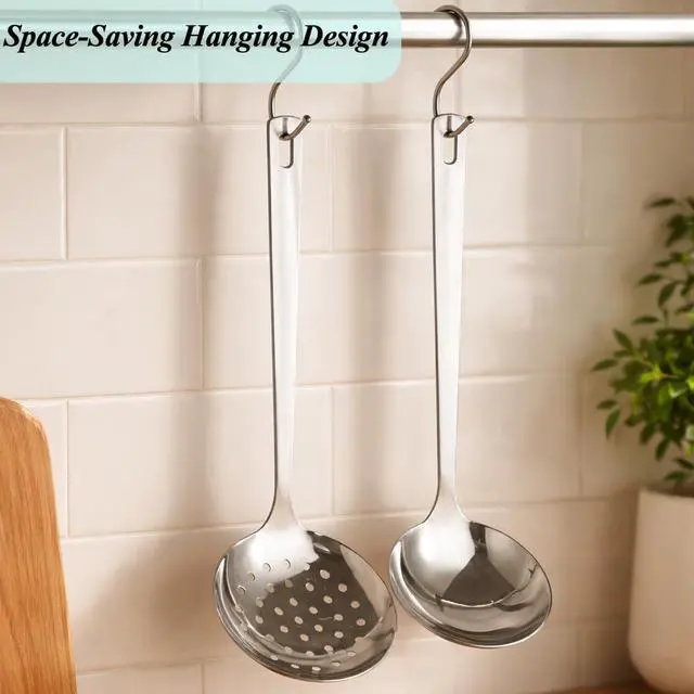 Alt view image 3 of 7 - Berglander Slotted Spoons and Kitchen Ladle Spoon Set 2 Pcs, Stainless Steel Kitchen Spider Strainer Skimmer Soup Ladle for Straining Pasta/Cooking/Frying, Serving Soup/Gravy, Metal Kitchen Utensils