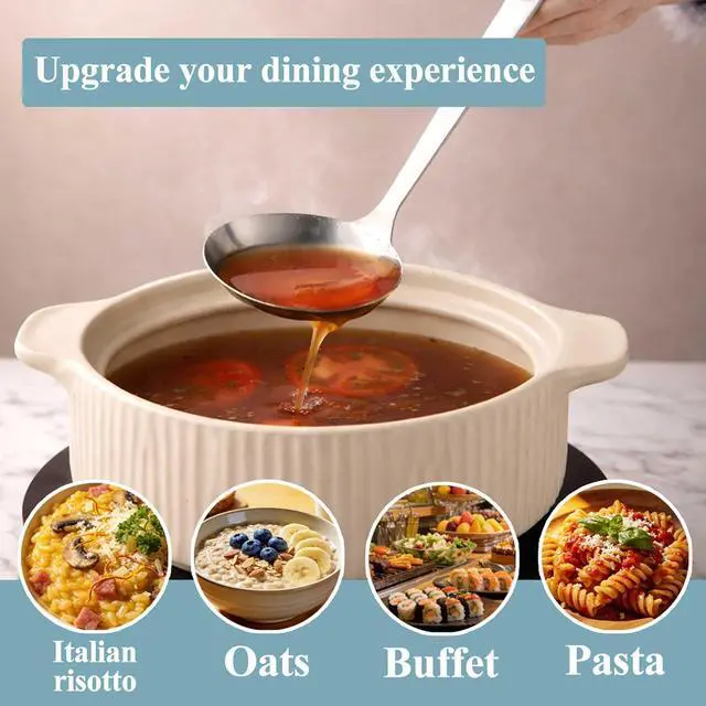 Alt view image 7 of 7 - Berglander Slotted Spoons and Kitchen Ladle Spoon Set 2 Pcs, Stainless Steel Kitchen Spider Strainer Skimmer Soup Ladle for Straining Pasta/Cooking/Frying, Serving Soup/Gravy, Metal Kitchen Utensils