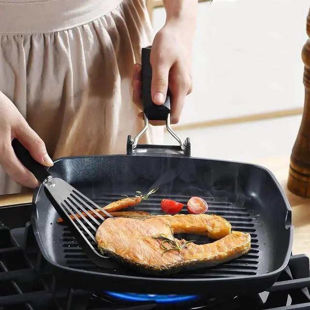 Alt view image 5 of 7 - Stainless-Steel Slotted Flex Fish Turner, Set of 2, Kitchen Spatulas for Nonstick Cookware, Cooking Utensils for Flipping Eggs & Pancakes, Heat-Resistant, BPA Free, Dishwasher Safe, Black