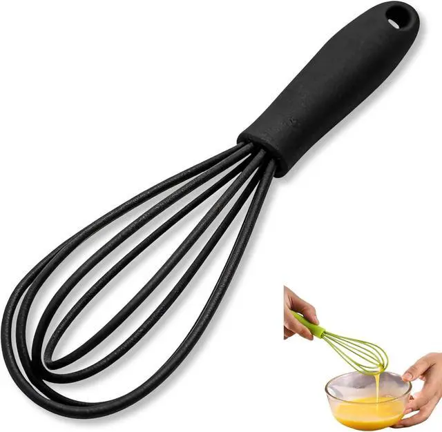 Main image of Mini Silicone Whisks for Kitchen, 6.7 Inch Black Non-Stick Hand Mixer, Egg Beater Blender for Cooking, Baking, Mixing, Stirring