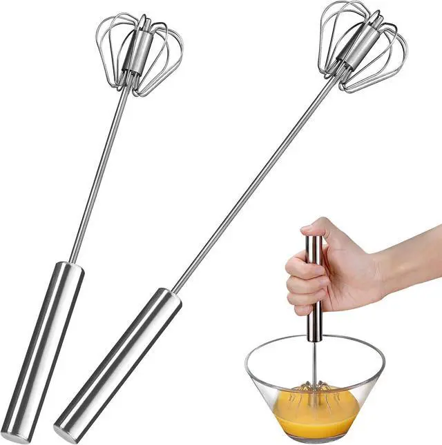 Main image of Egg Whisk,2 Pack Stainless Steel Home Kitchen Tool, Hand Easy Whisk Egg Beater Manual Mixer Blender for Whisking, Beating & Stirring (14 Inch and 10 Inch)