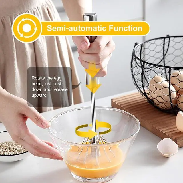 Alt view image 3 of 7 - Egg Whisk,2 Pack Stainless Steel Home Kitchen Tool, Hand Easy Whisk Egg Beater Manual Mixer Blender for Whisking, Beating & Stirring (14 Inch and 10 Inch)