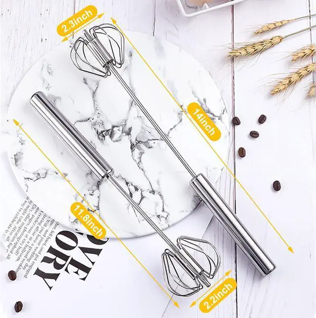 Alt view image 6 of 7 - Egg Whisk,2 Pack Stainless Steel Home Kitchen Tool, Hand Easy Whisk Egg Beater Manual Mixer Blender for Whisking, Beating & Stirring (14 Inch and 10 Inch)