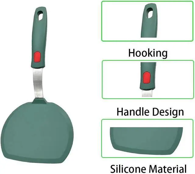 Alt view image 2 of 6 - Tenta Kitchen Silicone Pancake Spatula Turner for Cooking and Baking- 600°F Heat Resistant Rubber Egg Spatulas (Green Round Spatula)