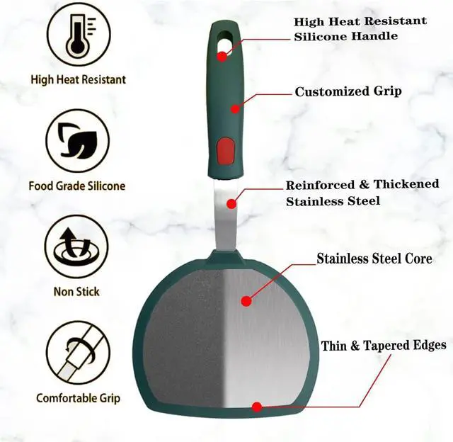 Alt view image 4 of 6 - Tenta Kitchen Silicone Pancake Spatula Turner for Cooking and Baking- 600°F Heat Resistant Rubber Egg Spatulas (Green Round Spatula)