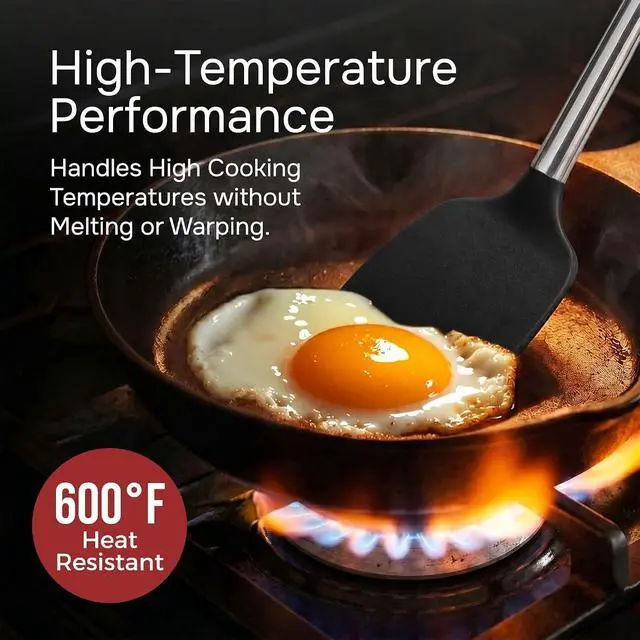 Alt view image 5 of 7 - Silicone Spatula Set (2-Pc) - 600°F Heat Resistant, BPA-Free, Non-Scratch, Dishwasher Safe I Slotted & Solid Kitchen Spatula Turner I Ideal for Eggs, Pancakes, Fish I Stainless Steel I Black