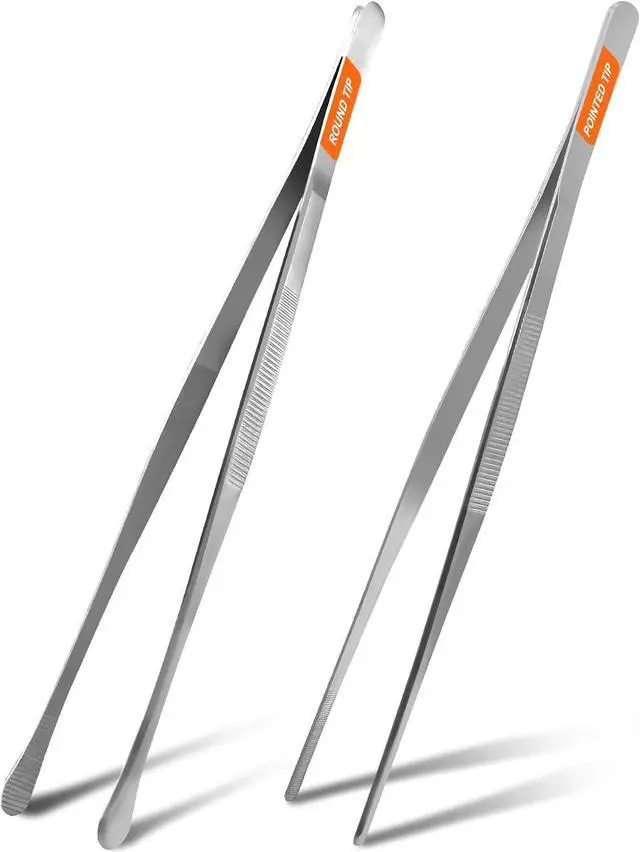 Main image of 12-Inch Cooking Tweezers, 2-Pack Stainless Steel Kitchen Tongs