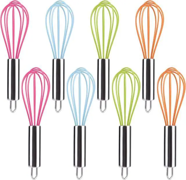 Main image of BAEKZ Multi-Color Mini Silicone Kitchen Whisks with Stainless Steel Handles Milk Beater Egg Beater Balloon Whisk for Blending Stirring Whisking and Beating(6.2in, Four colorsl, 8)