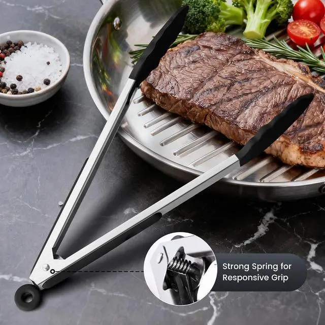 Alt view image 6 of 6 - 12-Inch Stainless Steel Kitchen Tongs with Silicone Tips, Black