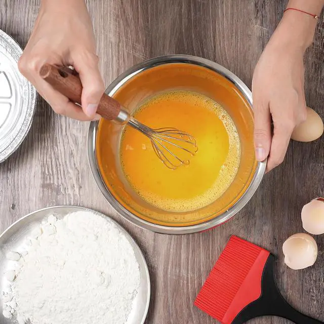 Alt view image 5 of 7 - Stainless Steel Wire Whisk, Wooden Handle Kitchen Multi Function Non Stick Balloon Whisk Egg Beater for Blending Whisking, Beating, Frothing & Stirring Batters (10"L x 1.8"W)