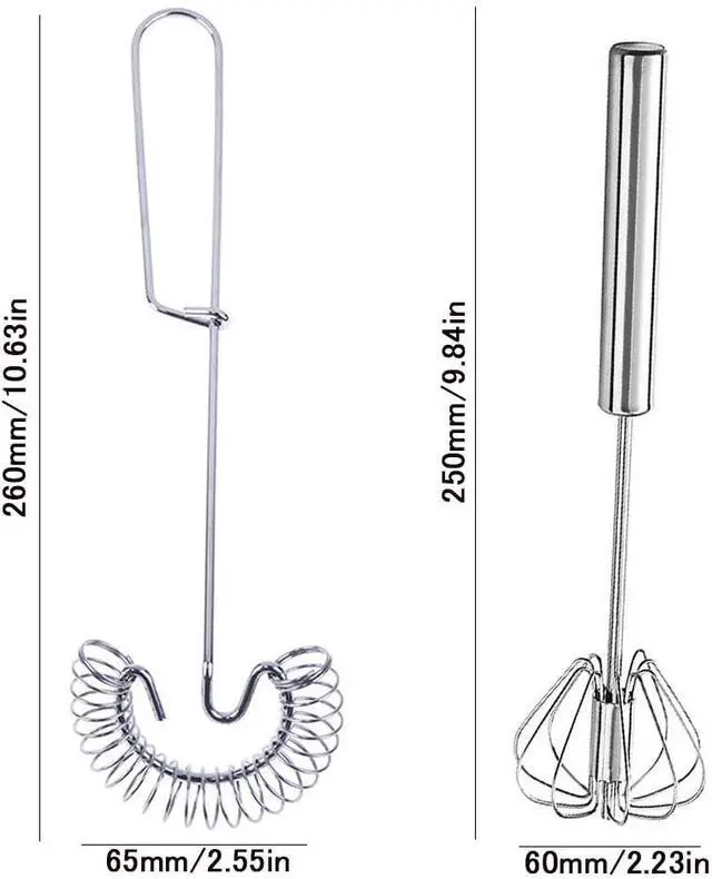 Alt view image 2 of 7 - 3 Pack Stainless Steel Egg Whisk Versatile Easy Whisk Hand Push Rotary Milk Frother Cooking Beater Manual Mixer for Beating Eggs Mixing Whipping Smoothies Shakes (2 Styles)