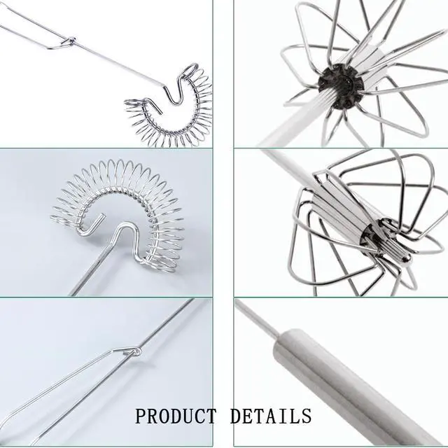 Alt view image 3 of 7 - 3 Pack Stainless Steel Egg Whisk Versatile Easy Whisk Hand Push Rotary Milk Frother Cooking Beater Manual Mixer for Beating Eggs Mixing Whipping Smoothies Shakes (2 Styles)