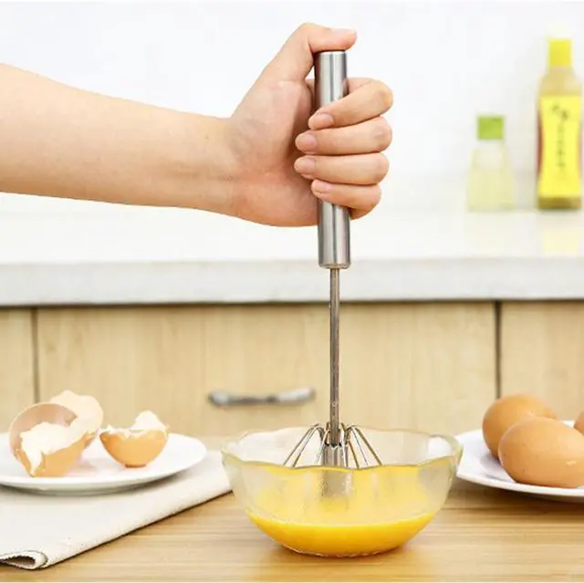 Alt view image 4 of 7 - 3 Pack Stainless Steel Egg Whisk Versatile Easy Whisk Hand Push Rotary Milk Frother Cooking Beater Manual Mixer for Beating Eggs Mixing Whipping Smoothies Shakes (2 Styles)