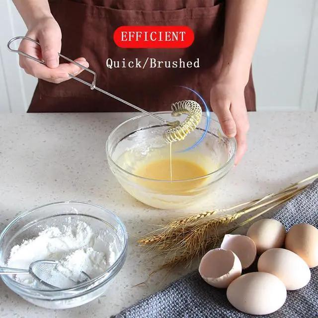 Alt view image 6 of 7 - 3 Pack Stainless Steel Egg Whisk Versatile Easy Whisk Hand Push Rotary Milk Frother Cooking Beater Manual Mixer for Beating Eggs Mixing Whipping Smoothies Shakes (2 Styles)