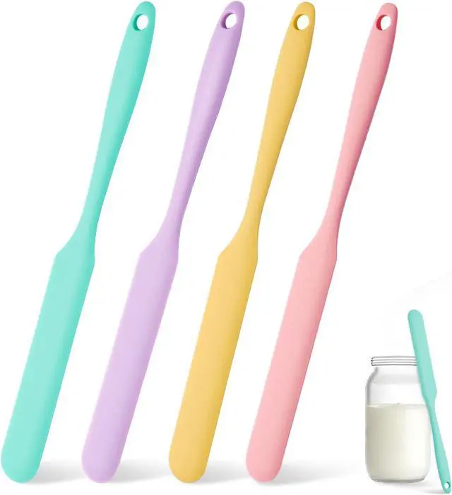 Main image of 4 Pcs Silicone Jar Spatula Set, Sourdough Spurtle, Jar Scraper, Long Handle Thin Spatulas, Perfect for Jars, Bottles, Containers, Mixing, Scraping, Spreading Jam, Cake Icing and Sourdough Tools. (4)