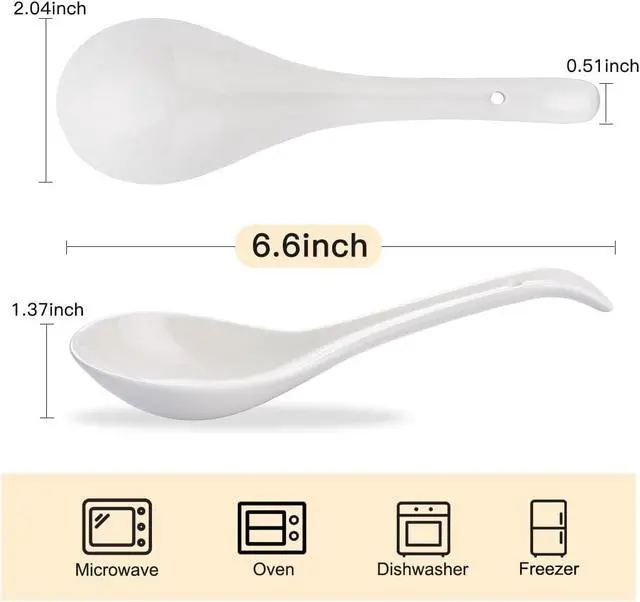 Alt view image 2 of 6 - Asian Soup Spoons, Ceramic White Japanese Soup Spoons