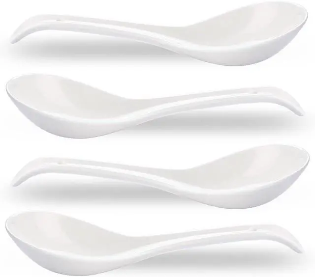 Main image of Asian Soup Spoons, Ceramic White Japanese Soup Spoons
