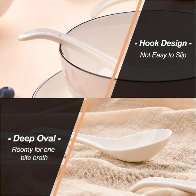 Alt view image 4 of 6 - Asian Soup Spoons, Ceramic White Japanese Soup Spoons