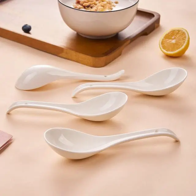 Alt view image 5 of 6 - Asian Soup Spoons, Ceramic White Japanese Soup Spoons