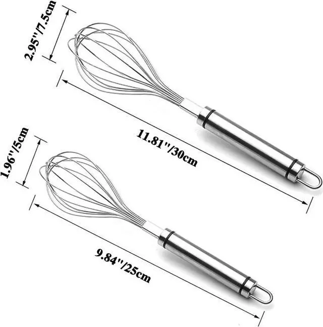 Alt view image 4 of 7 - Whisks for Cooking, Wisking Tool 2 PCS, Metal Whisk Set for Non-Stick Cookware, Balloon Egg Beater Perfect for Blending, Whisking, Beating, Frothing & Stirring-Easy to Use and Clean (11.81"&9.84")
