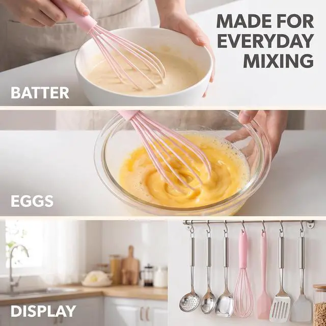 Alt view image 4 of 7 - 1Pc Pink Multifunctional Egg Whisks,Manual Egg Beaters Mini Egg Mixers Egg Stirrers,Creative Cream Whisks Kitchen Utensils Baking Tools, Cooking Utensils,Kitchen and Dining, Easy to Use,Small Size
