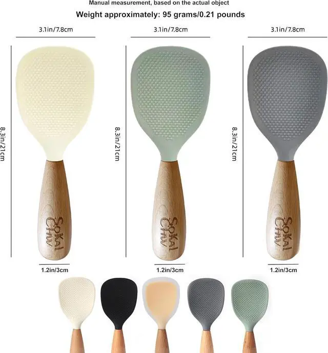 Alt view image 2 of 5 - Silicone Rice Spoon Paddle with Wooden Handle Standing