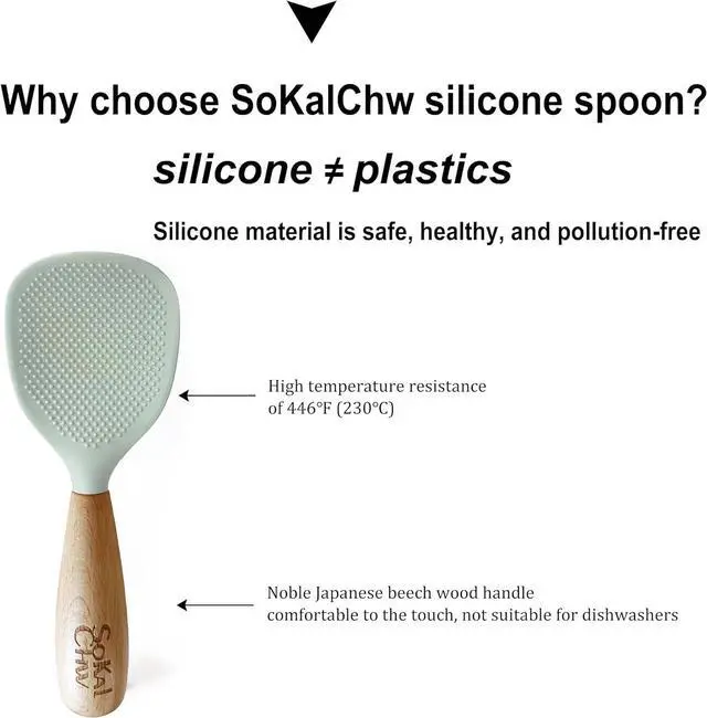 Alt view image 3 of 5 - Silicone Rice Spoon Paddle with Wooden Handle Standing