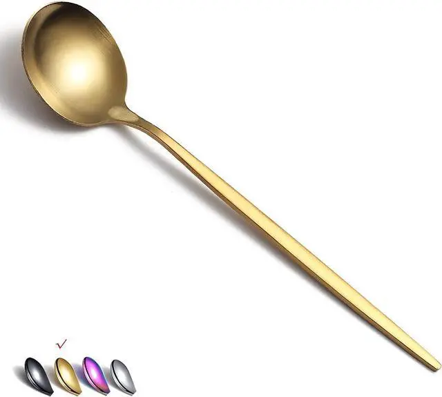 Main image of Matt Gold 6 Piece Dinner Spoons - 8.1'' Stainless Steel Tablespoons, Soup & Dessert Spoons, Silverware for Home, Kitchen or Restaurant, Dishwasher Safe