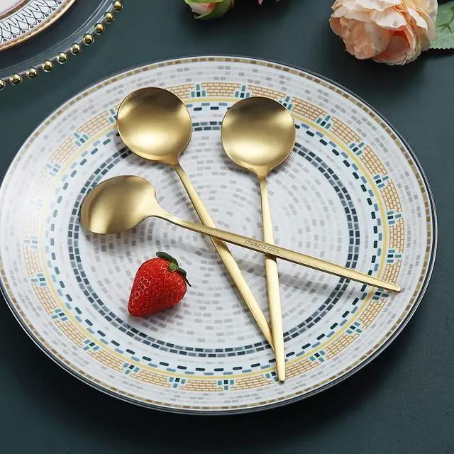 Alt view image 3 of 7 - Matt Gold 6 Piece Dinner Spoons - 8.1'' Stainless Steel Tablespoons, Soup & Dessert Spoons, Silverware for Home, Kitchen or Restaurant, Dishwasher Safe