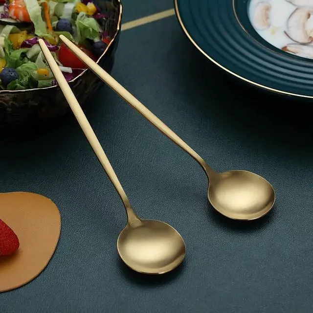 Alt view image 4 of 7 - Matt Gold 6 Piece Dinner Spoons - 8.1'' Stainless Steel Tablespoons, Soup & Dessert Spoons, Silverware for Home, Kitchen or Restaurant, Dishwasher Safe
