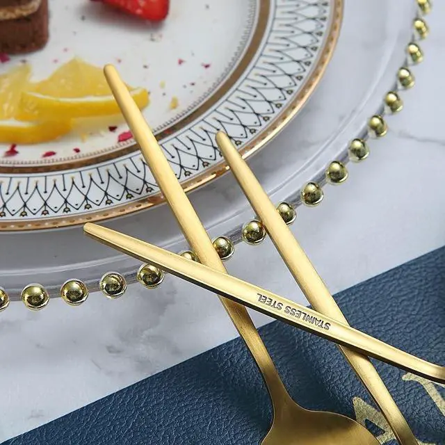 Alt view image 7 of 7 - Matt Gold 6 Piece Dinner Spoons - 8.1'' Stainless Steel Tablespoons, Soup & Dessert Spoons, Silverware for Home, Kitchen or Restaurant, Dishwasher Safe