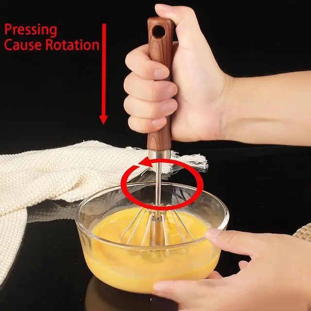 Alt view image 3 of 7 - Semi-automatic Egg Whisk, 2 Pcs 12.5 Inch Length Stainless Steel Egg Beater for Bread, Cake and Cooking (M)