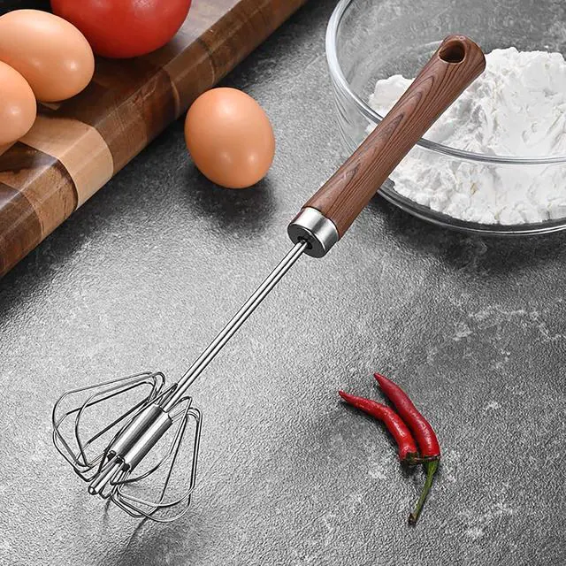 Alt view image 7 of 7 - Semi-automatic Egg Whisk, 2 Pcs 12.5 Inch Length Stainless Steel Egg Beater for Bread, Cake and Cooking (M)