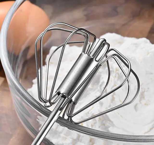 Alt view image 4 of 7 - Semi-automatic Egg Whisk, 2 Pcs 12.5 Inch Length Stainless Steel Egg Beater for Bread, Cake and Cooking (M)
