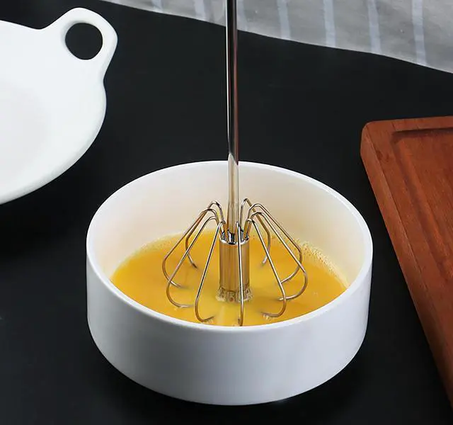 Alt view image 6 of 7 - Semi-automatic Egg Whisk, 2 Pcs 12.5 Inch Length Stainless Steel Egg Beater for Bread, Cake and Cooking (M)