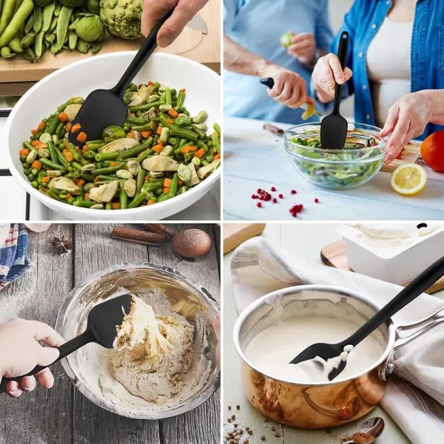 Alt view image 3 of 4 - Silicone Spatula Spoon, 11.2" Heat Resistan Rubber Spoonula, Black Non-Stick Spootula with Seamless, Flexible Scrapers for Baking Mixing Serving, Stirring. (Large 11.2)
