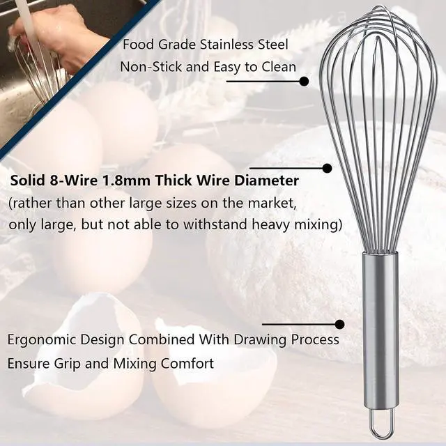Alt view image 2 of 7 - Whisks for Cooking, 3 Pack Stainless Steel Whisk for Blending, Whisking, Beating and Stirring, Enhanced Version Balloon Wire Whisk Set, 8"+10"+12"